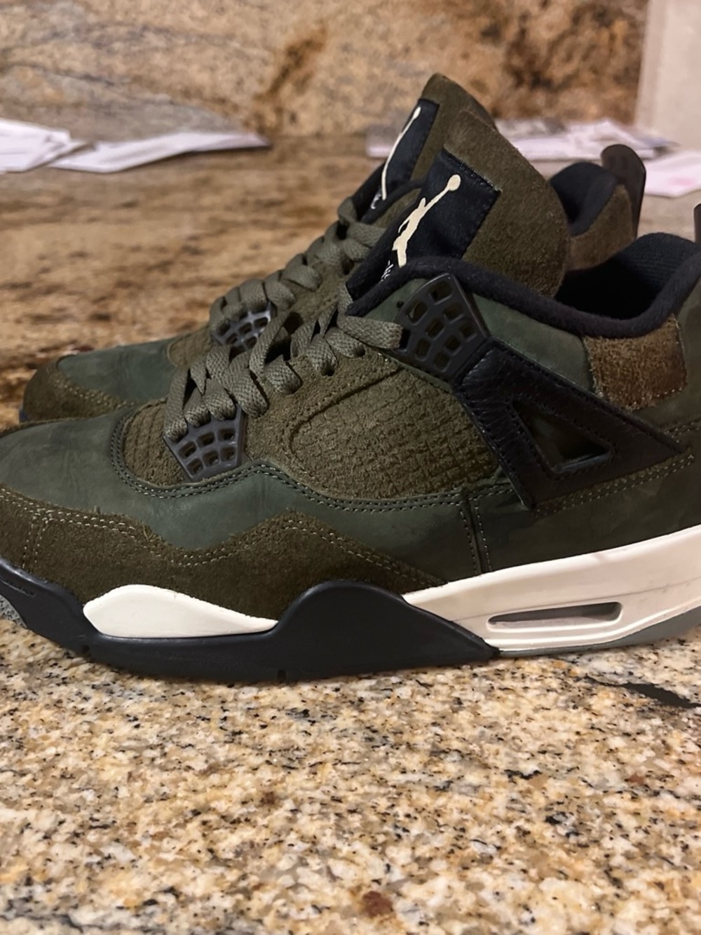 Jordan Men's Olive Green and Black Retro Sneakers